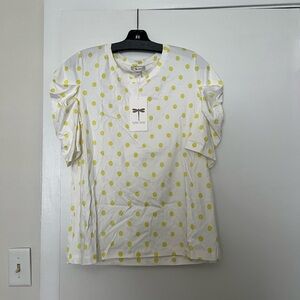 Tyler Boe White Top with Yellow Polka Dots